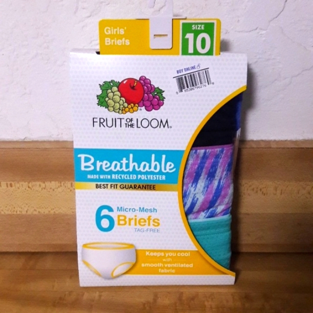 NWT "Fruit of the Loom" Girls  Micro-Mesh Briefs Sizes 10 or 12 (Pack of 6)